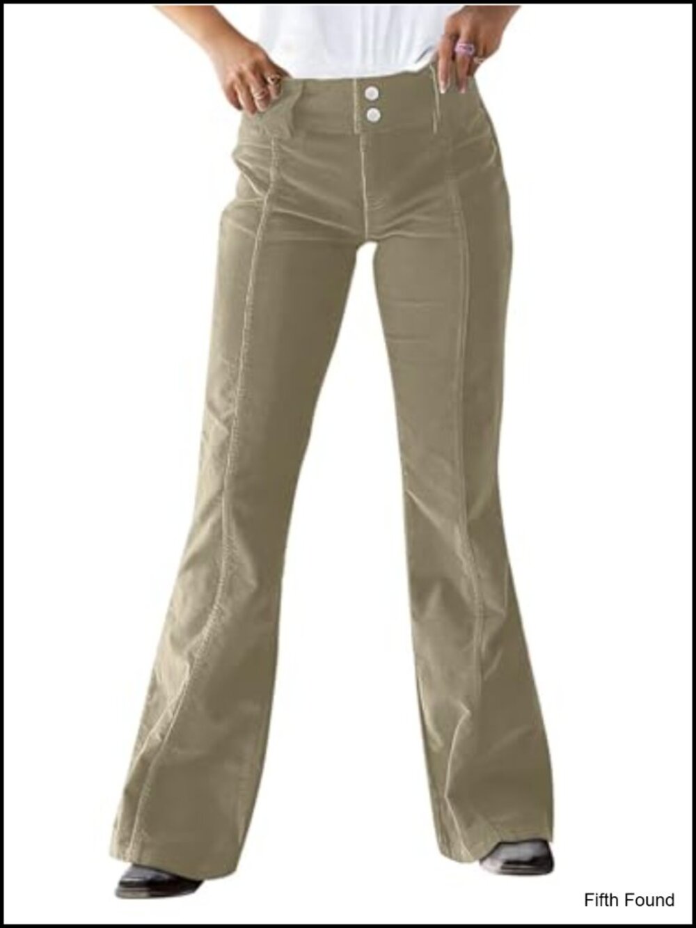 Corduroy Flare Pants Seam Front Dual Button Mid Rise Women